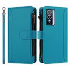 For vivo Y76 5G Magnetic Closure 9 Card Slots Zipper Leather Case with Hand Strap(Turquoise) - 2