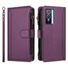 For vivo Y76 5G Magnetic Closure 9 Card Slots Zipper Leather Case with Hand Strap(Purple) - 2
