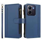 For vivo Y36 4G Global / Y27S 4G Global Magnetic Closure 9 Card Slots Zipper Leather Case with Hand Strap(Dark Blue) - 2