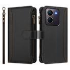 For vivo Y36 4G Global / Y27S 4G Global Magnetic Closure 9 Card Slots Zipper Leather Case with Hand Strap(Black) - 2