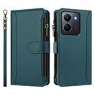 For vivo Y36 4G Global / Y27S 4G Global Magnetic Closure 9 Card Slots Zipper Leather Case with Hand Strap(Dark Green) - 2