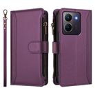 For vivo Y36 4G Global / Y27S 4G Global Magnetic Closure 9 Card Slots Zipper Leather Case with Hand Strap(Purple) - 2