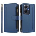 For vivo Y78+ 5G Global / V29 Lite Magnetic Closure 9 Card Slots Zipper Leather Case with Hand Strap(Dark Blue) - 2