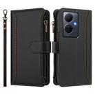 For vivo Y78+ 5G Global / V29 Lite Magnetic Closure 9 Card Slots Zipper Leather Case with Hand Strap(Black) - 2