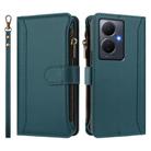 For vivo Y78+ 5G Global / V29 Lite Magnetic Closure 9 Card Slots Zipper Leather Case with Hand Strap(Dark Green) - 2