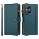 For vivo Y100A 5G Global Magnetic Closure 9 Card Slots Zipper Leather Case with Hand Strap(Dark Green) - 2