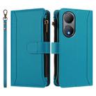 For vivo Y100A 5G Global Magnetic Closure 9 Card Slots Zipper Leather Case with Hand Strap(Turquoise) - 2