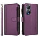 For vivo Y100A 5G Global Magnetic Closure 9 Card Slots Zipper Leather Case with Hand Strap(Purple) - 2