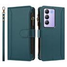 For vivo Y200E 5G Global / V40 SE 5G Magnetic Closure 9 Card Slots Zipper Leather Case with Hand Strap(Dark Green) - 2