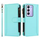For vivo Y200E 5G Global / V40 SE 5G Magnetic Closure 9 Card Slots Zipper Leather Case with Hand Strap(Mint Green) - 2
