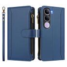 For vivo Y300 5G Global Magnetic Closure 9 Card Slots Zipper Leather Case with Hand Strap(Dark Blue) - 2