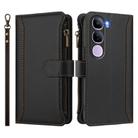 For vivo Y300 5G Global Magnetic Closure 9 Card Slots Zipper Leather Case with Hand Strap(Black) - 2