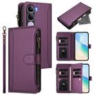For vivo Y300 5G Global Magnetic Closure 9 Card Slots Zipper Leather Case with Hand Strap(Purple) - 1