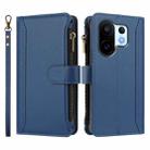For vivo S30 Pro mini Magnetic Closure 9 Card Slots Zipper Leather Case with Hand Strap(Dark Blue) - 2