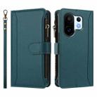 For vivo S30 Pro mini Magnetic Closure 9 Card Slots Zipper Leather Case with Hand Strap(Dark Green) - 2