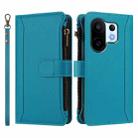 For vivo S30 Pro mini Magnetic Closure 9 Card Slots Zipper Leather Case with Hand Strap(Turquoise) - 2