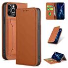 For iPhone 12 / 12 Pro Strong Magnetism Shockproof Horizontal Flip Liquid Feel Leather Case with Holder & Card Slots & Wallet(Brown) - 1