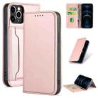 For iPhone 12 Pro Max Strong Magnetism Shockproof Horizontal Flip Liquid Feel Leather Case with Holder & Card Slots & Wallet(Rose Gold) - 1