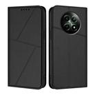 For Realme 12 5G Strong Magnetic Frosted Flip Leather Phone Case(Black) - 1