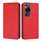 For Huawei P60 / P60 Pro Strong Magnetic Frosted Flip Leather Phone Case(Red) - 1