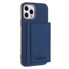 For iPhone 12 / 12 Pro Solid Color Horizontal Magnetic Card Bag RFID MagSafe Phone Case(Dark Blue) - 1