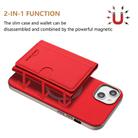 For iPhone 15 Plus Solid Color Horizontal Magnetic Card Bag RFID MagSafe Phone Case(Red) - 2