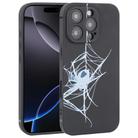 For iPhone 16 Pro Max Graffiti Spider TPU Phone Case(Black Light Blue Spider) - 1