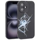 For iPhone 16 Plus Graffiti Spider TPU Phone Case(Black Light Blue Spider) - 1
