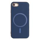 For iPhone 8 / 7 / 6 Solid Color Plating MagSafe Full Coverage Phone Case(Dark Blue) - 1