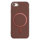 For iPhone 8 / 7 / 6 Solid Color Plating MagSafe Full Coverage Phone Case(Brown) - 1