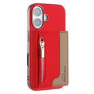 For iPhone 16 Zipper Horizontal Magnetic Card Bag RFID MagSafe Phone Case(Red) - 1