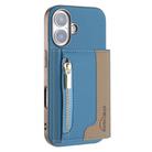 For iPhone 16 Zipper Horizontal Magnetic Card Bag RFID MagSafe Phone Case(Baby Blue) - 1