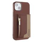 For iPhone 14 Zipper Horizontal Magnetic Card Bag RFID MagSafe Phone Case(Brown) - 1