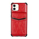 For iPhone 12 / 12 Pro Flip Card Bag Copper Buckle TPU + PU Leather Back Cover Shockproof Case with Card Slots & Photo Frame(Red) - 1