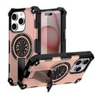 For iPhone 15 Pro Max Shockproof Kickstand Metallic Shaft MagSafe Phone Case(Rose Gold) - 1