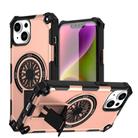 For iPhone 14 Shockproof Kickstand Metallic Shaft MagSafe Phone Case(Rose Gold) - 1