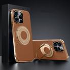 For iPhone 13 Pro Max Plain Leather Hydric Metal Holder MagSafe Phone Case(Brown) - 1