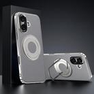 For iPhone 16 Plain Leather Hydric Metal Holder MagSafe Phone Case(Grey) - 1
