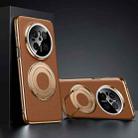 For Huawei Mate 70 Plain Leather Hydric Metal Holder MagSafe Phone Case(Brown) - 1