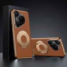 For Huawei Pura 70 Plain Leather Hydric Metal Holder MagSafe Phone Case(Brown) - 1