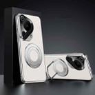 For Huawei Pura 70 Ultra Plain Leather Hydric Metal Holder MagSafe Phone Case(White) - 1