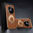 For Honor Magic7 Pro Plain Leather Hydric Metal Holder MagSafe Phone Case(Brown) - 1