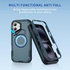 For iPhone 16 Plus Defend 3 in 1 Rugged MagSafe Magnetic Holder Phone Case(Royal Blue + Blue) - 2