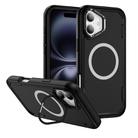 For iPhone 16 Plus Defend 3 in 1 Rugged MagSafe Magnetic Holder Phone Case(Black) - 1