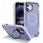 For iPhone 16 Plus Defend 3 in 1 Rugged MagSafe Magnetic Holder Phone Case(Light Purple + Transparent Purple) - 1