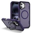 For iPhone 16 Plus Defend 3 in 1 Rugged MagSafe Magnetic Holder Phone Case(Purple + Dark Purple) - 1