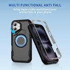 For iPhone 16 Defend 3 in 1 Rugged MagSafe Magnetic Holder Phone Case(Black + Transparent Grey) - 2