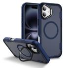 For iPhone 16 Defend 3 in 1 Rugged MagSafe Magnetic Holder Phone Case(Blue + Transparent Blue) - 1
