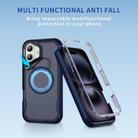 For iPhone 16 Defend 3 in 1 Rugged MagSafe Magnetic Holder Phone Case(Blue + Transparent Blue) - 2