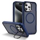 For iPhone 15 Pro Max Defend 3 in 1 Rugged MagSafe Magnetic Holder Phone Case(Blue + Transparent Blue) - 1